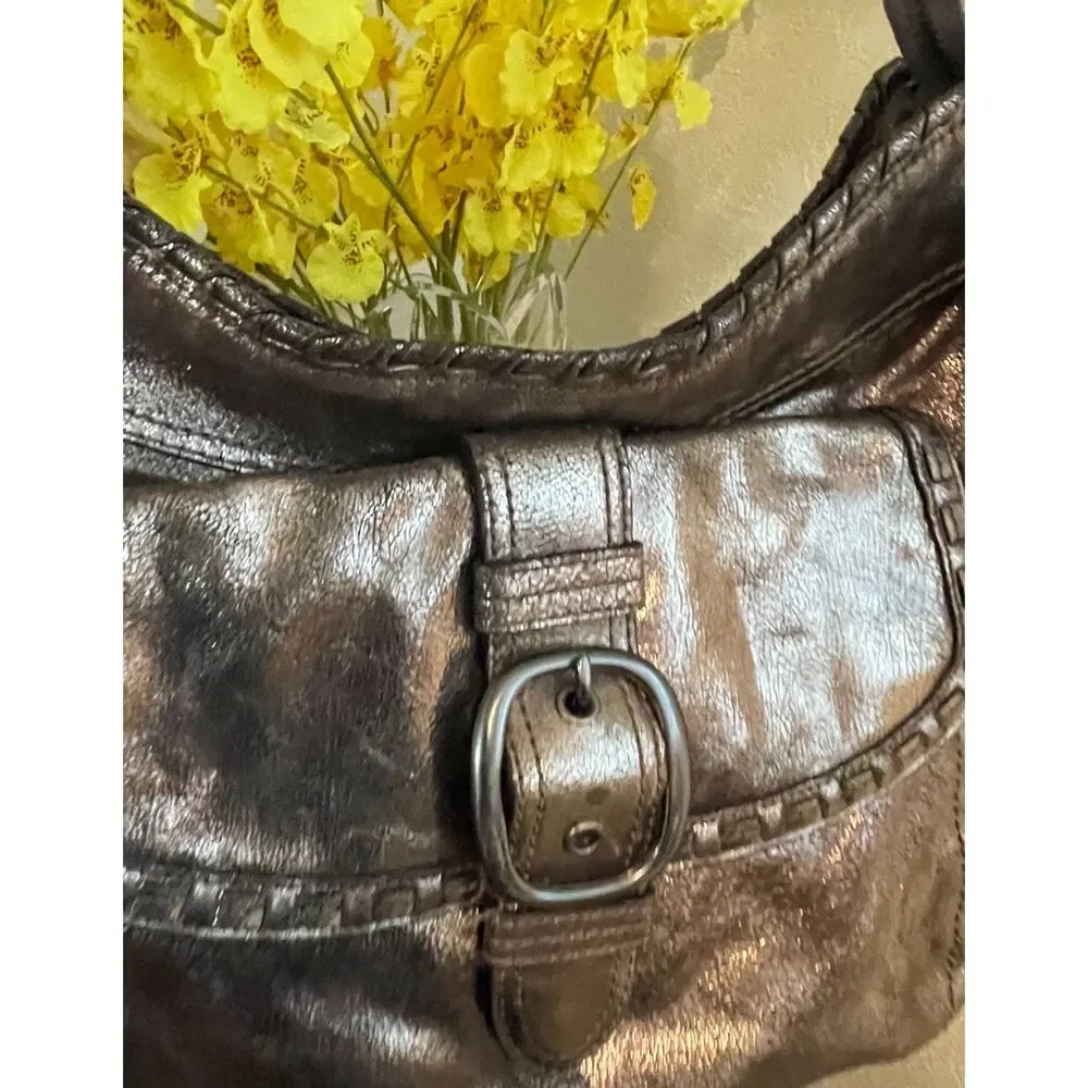 Coach Dillan Hobo Shoulder Bag Metallic Brown Stitch Lrg Leather Crossbody 15435
